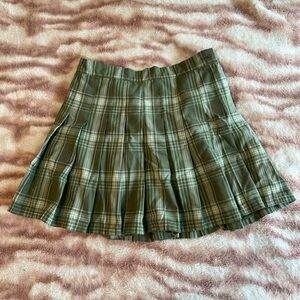 Aerie Green Pleated Plaid Skirt